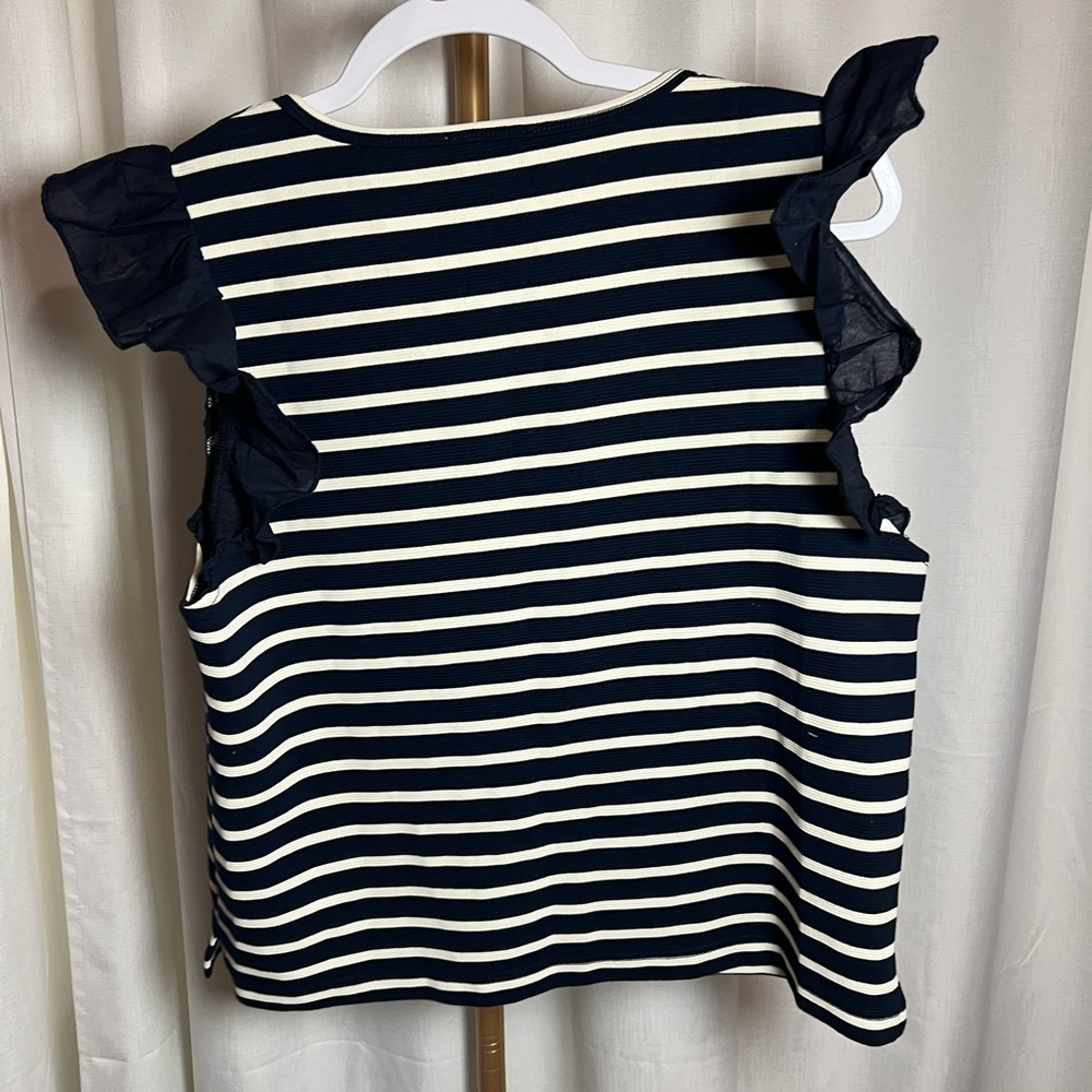 Hem & Thread Blue and White Ruffled Fitted Tank Top - Picture 2 of 3